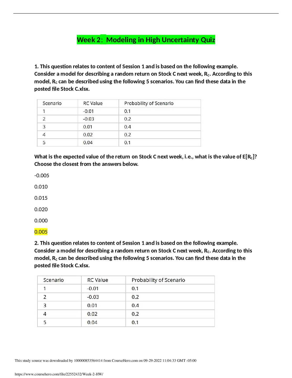 Preview image for Strayer University, Washington  ACC 557  Quantitative Methods  Week 2: Modeling in High Uncertainty Quiz